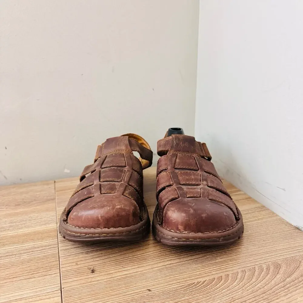 Born Men's Murphy Fisherman Sandals Brown Leather Size 8